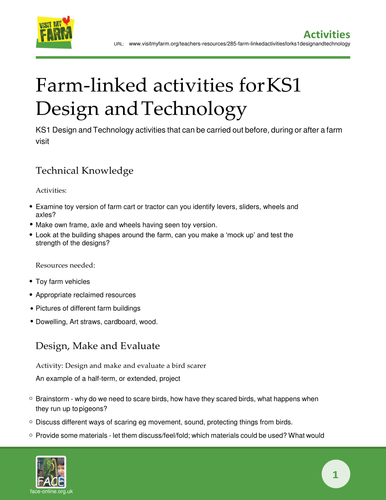 Farm-linked activities for KS1 D&T