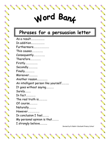WORD BANK - LETTER OF PERSUASION