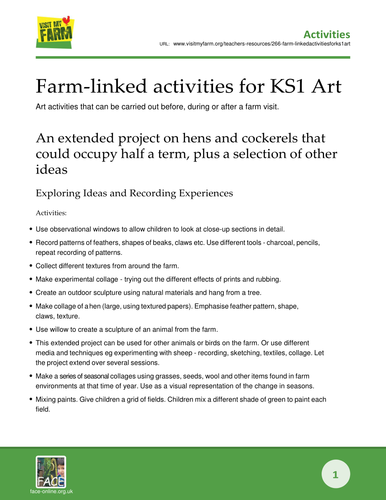 Farm-linked activities for KS1 Art