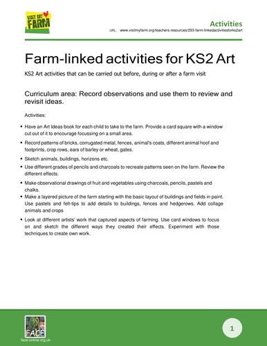 Farm-linked activities for KS2 Art
