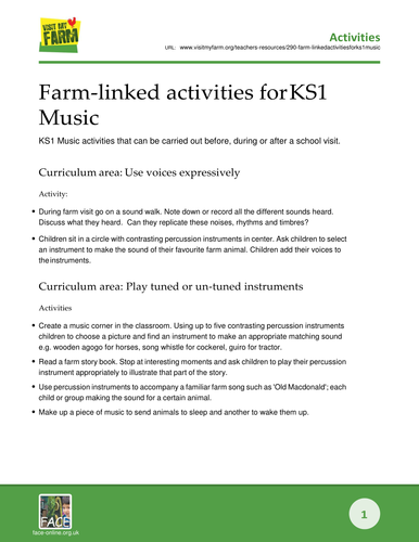 Farm-linked activities for KS1 Music