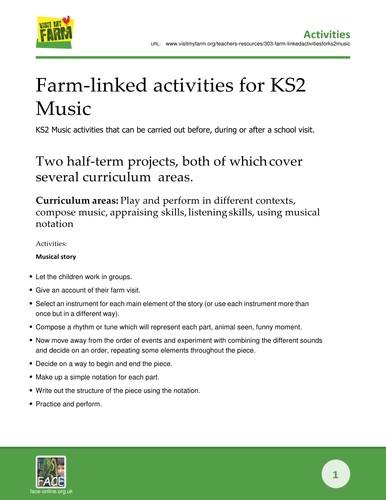 Farm-linked activities for KS2 Music