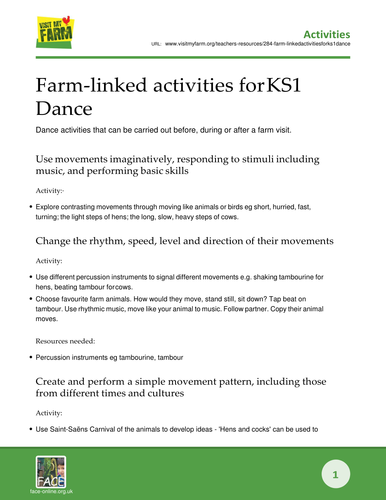 Farm-linked activities for KS1 Dance