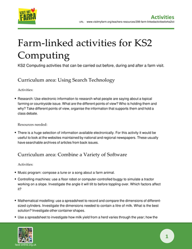 Farm-linked activities for KS2 Computing