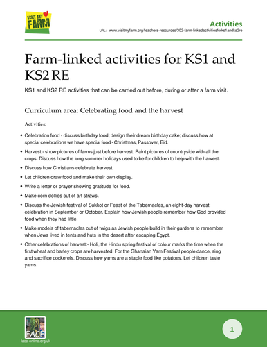 Farm-linked activities for KS1 and KS2 RE