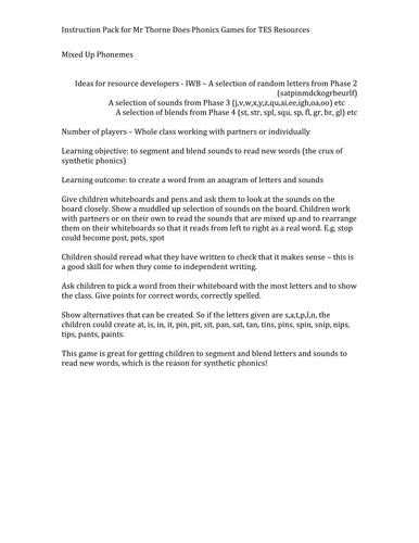 Mixed Up Phonemes game