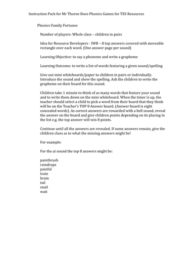 Phonics Family Fortunes