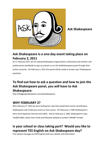 Ask Shakespeare: Interactive Twitter Activity Day!