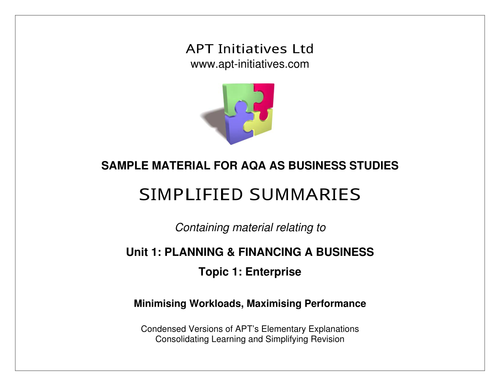Simplified Summaries-AQA A2 Business Studies U1/T1