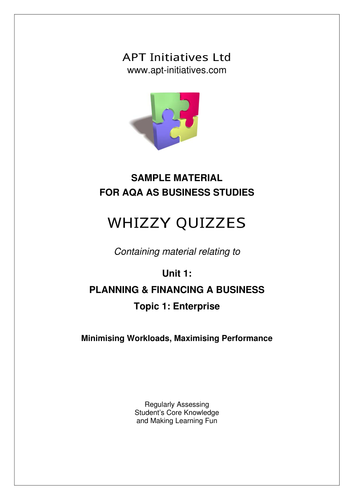 Whizzy Quiz - AQA A2 Business Studies U1/T1