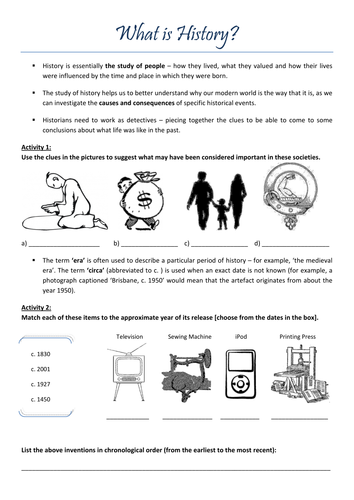 what is history introductory worksheet teaching resources