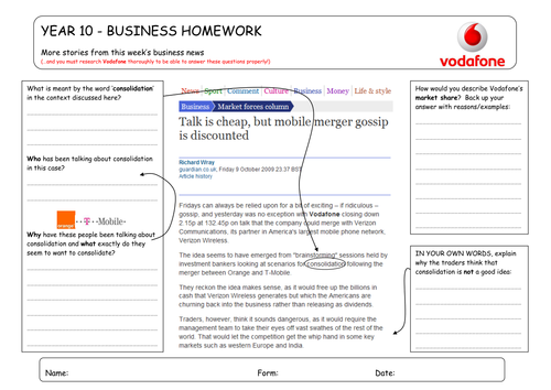 Homework Sheet (Vodafone)