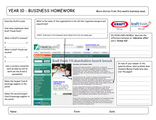 Homework Sheet (Kraft Foods)