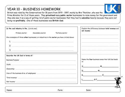 Homework Sheet (UK Coal)