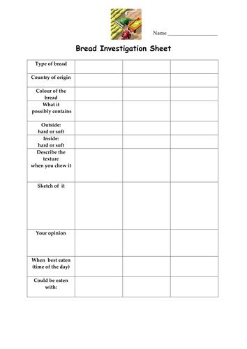 Bread Investigation Sheet- Food and Farming