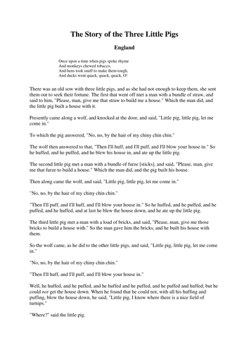 The Three Little Pigs- various cultural versions