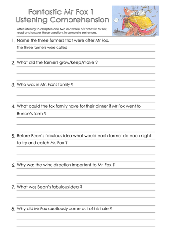 Fantastic mr fox comprehension questions