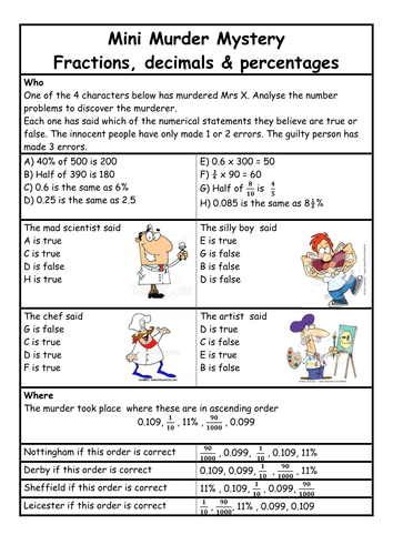 Murder Mystery - Fractions, Decimals & Percentages | Teaching Resources