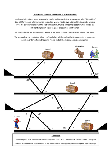 Dinky King - Parallel Lines Angles Questions | Teaching Resources