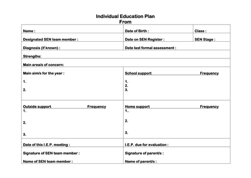 IEP blank to use with SEN students