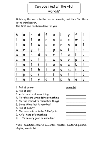 Suffix Wordsearch Teaching Resources