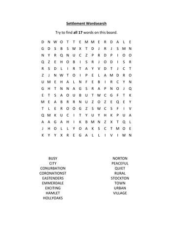 Settlement Wordsearch