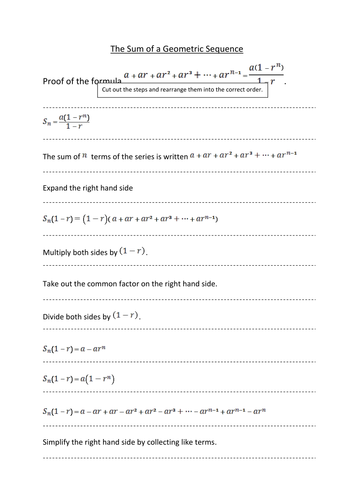 Proof of Sum of Geometric Series- Sorting Activity