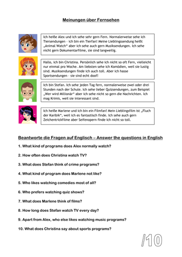 Meinungen über Fernsehen - Reading Text & Qu.s
