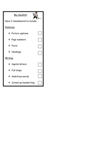 A checklist for completed work - self assessment