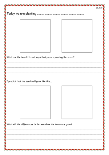 simple work sheet to predict how plants will grow