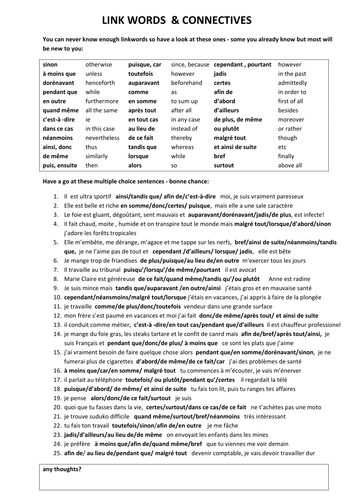 more link words & connectives in French