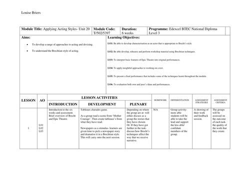 Bertolt Brecht Scheme of Work