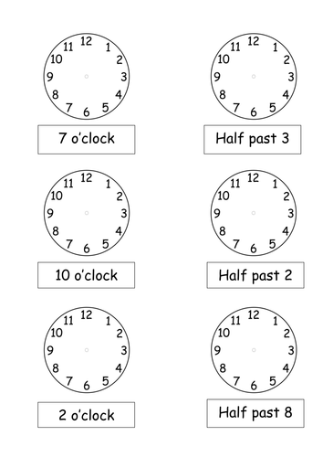 o clock and half past times teaching resources