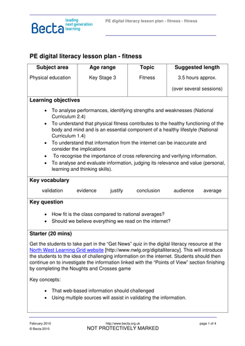 Digital literacy lesson plan - PE by ICTfromBecta - Teaching Resources ...