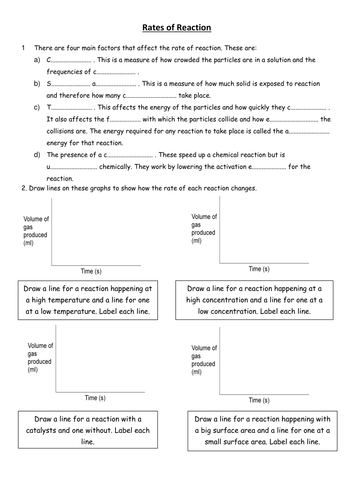 Rates of reaction worksheet - lower ability | Teaching Resources