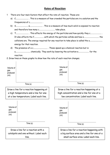 Rates Of Reaction Worksheet Lower Ability Teaching Resources