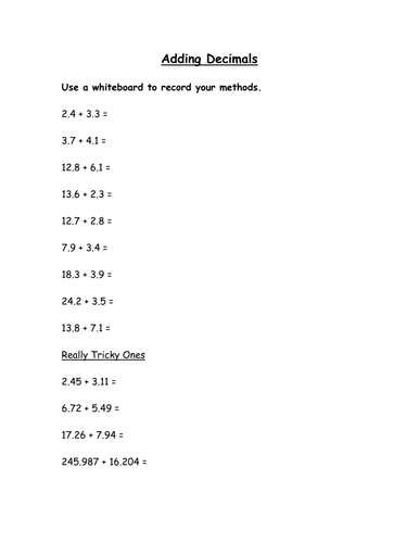 Adding Decimals (with solutions)