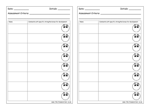 Small Group Assessment Sheet - teacher or TA
