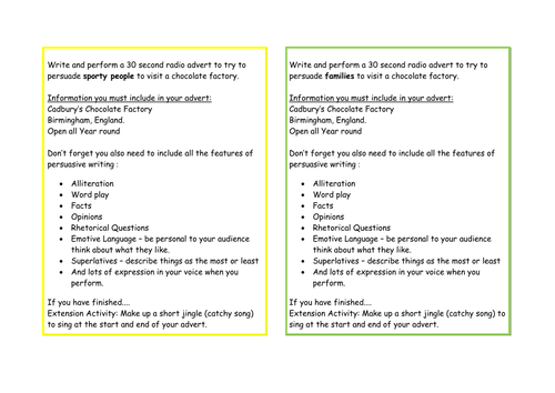 Persuasive writing activity cards, Adverts by 