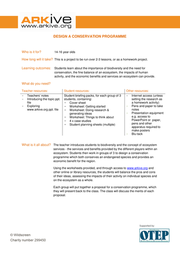 Design a Conservation Programme | Teaching Resources