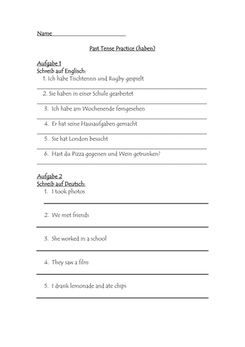Past Tense with haben worksheet