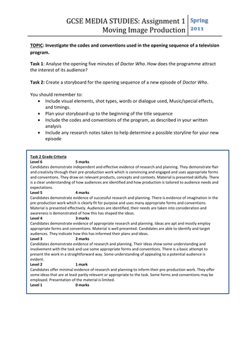GCSE Media Studies: Televison and Opening Sequence