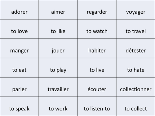 French infinitive verbs matching cards