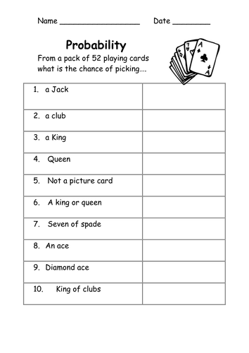 probability worksheets easy teaching resources