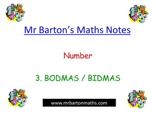 Notes - Number - 3. Bodmas / Bidmas. Powerpoint