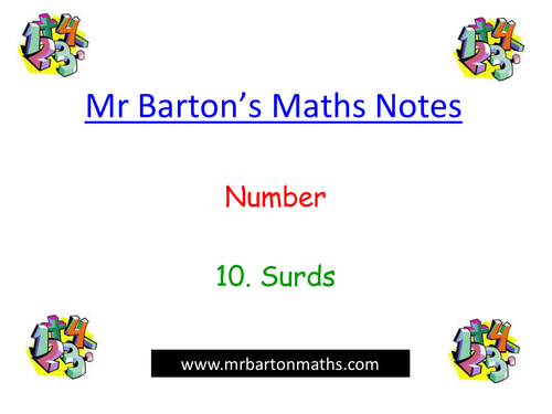 Notes - Number - 10. Surds. Powerpoint revision.