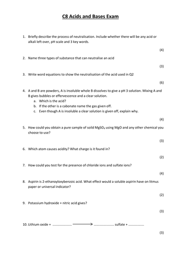 table test periodic pdf questions Acids C8 Answers IGCSE Test and and Bases pierstaylor by