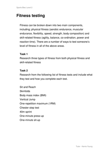 Fitness testing worksheet