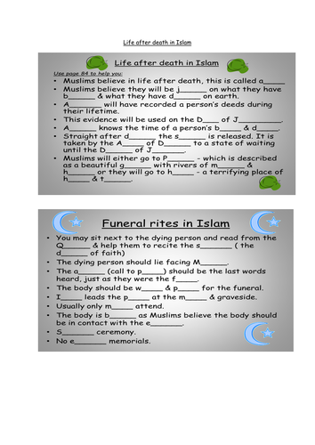 Life after death in Islam sheet