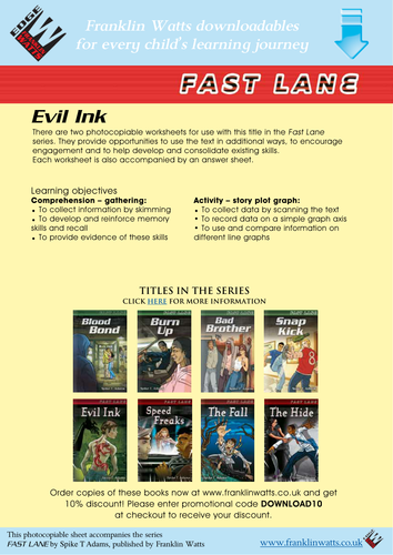 FAST LANE:  Evil Ink worksheets